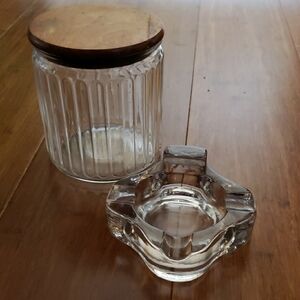 Glass Humidor Vintage 1960s Aztec Brand with Vintage Glass Ashtray for Pipes